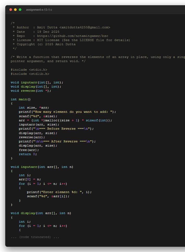 Write a function that reverses the elements of an array in place, using only a single pointer argument, and return void.